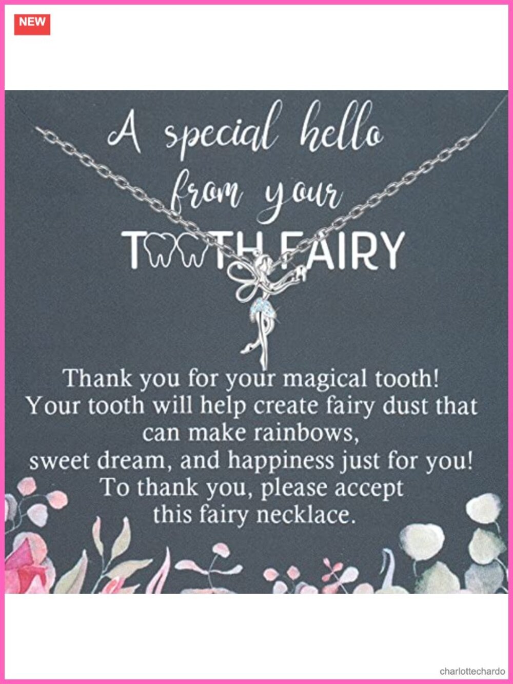 Tooth Fairy Necklace Copper Hypoallergenic Fairy Wings Pendant Gift